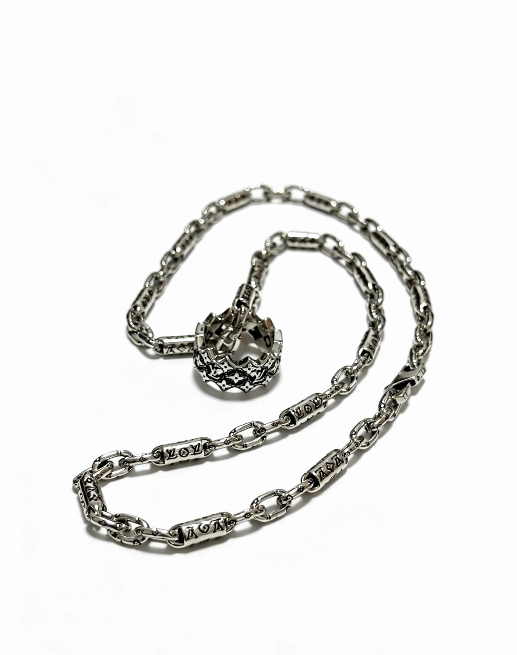 Louis Vuitton Silver Chain Necklace with Flower Clasp